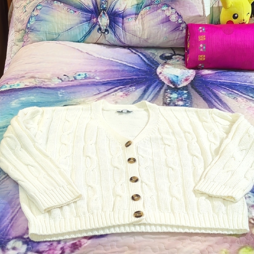 Size XL My Style Women's White Cable Knit Cardigan Sweater - Picture 15 of 16